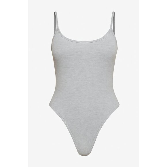 Grey Marl Cotton Blend Scoop Neck Bodysuit Size 4 Basic Tank PrettyLittleThing - Picture 1 of 7